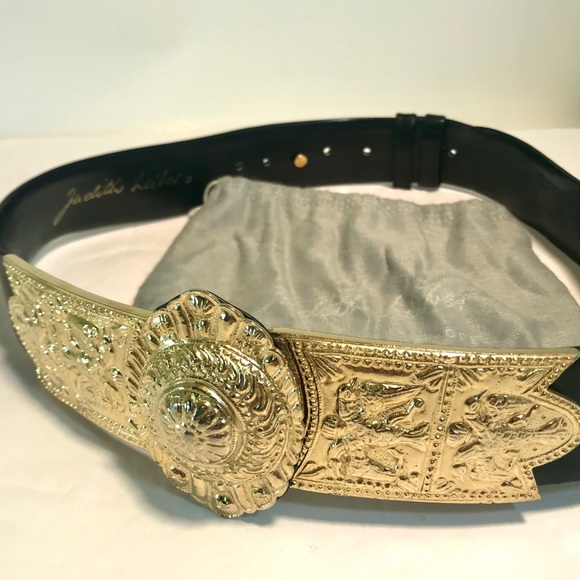 JUDITH LIEBER GOLD MEDALLION BLACK LEATHER BELT - Picture 3 of 8